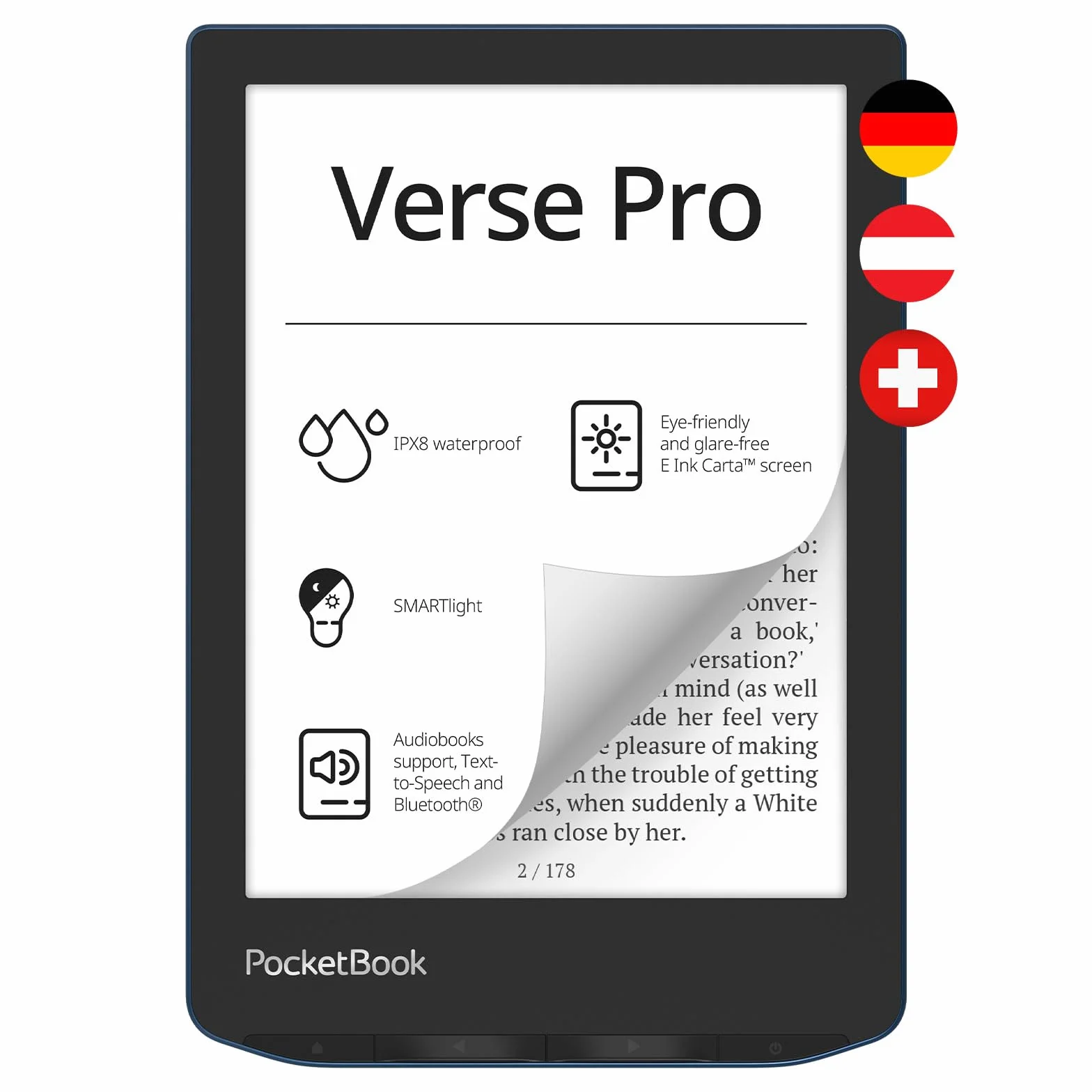 PocketBook Czytnik e-booków 'Verse Pro' (wersja niemiecka) 16 GB pamięci, IPX8, Bluetooth, wyświetlacz E-Ink Carta 15,2 cm (6 cali) - Azure