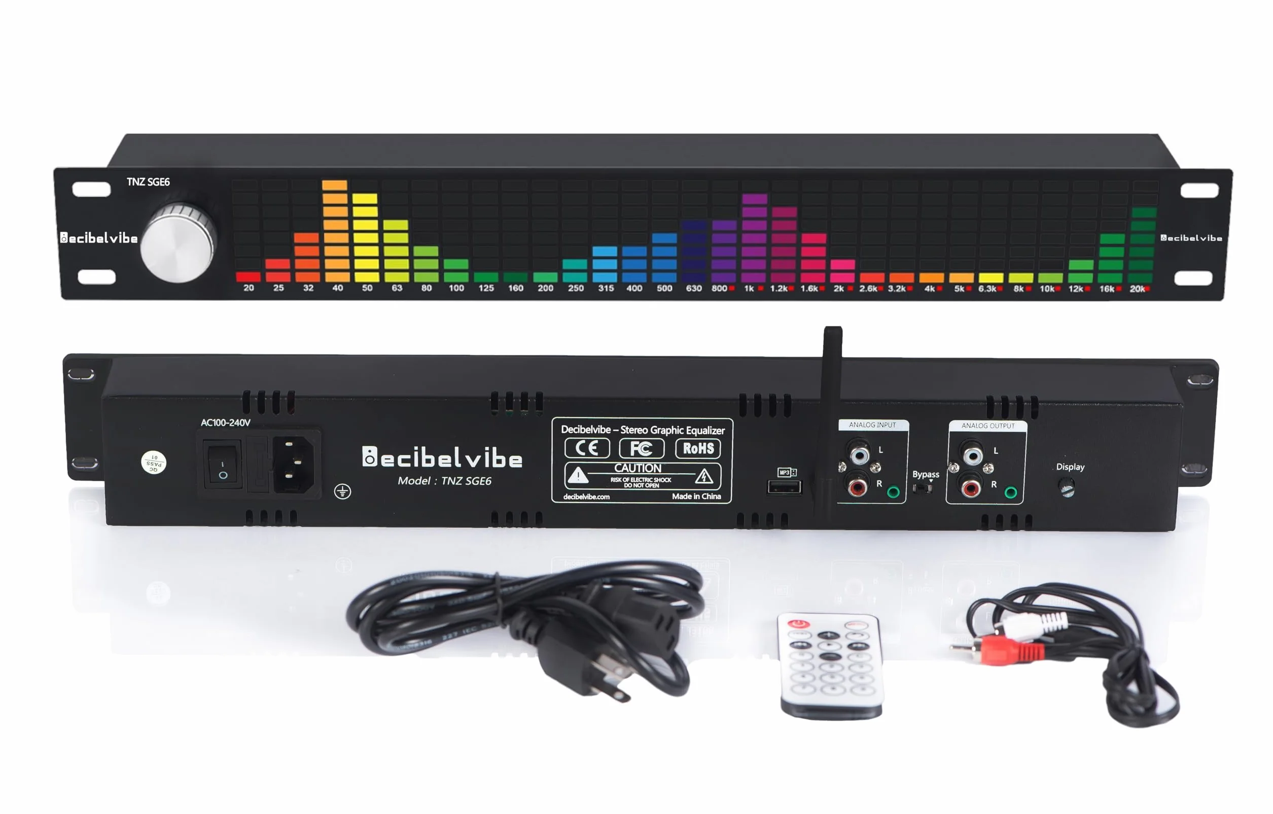 Decibelvibe TNZ SGE6 - Korektor graficzny audio z wejściem/wyjściem RCA-Jack 3.5, wejście bezprzewodowe przez wbudowany mikrofon, wejście USB i Bluetooth, przedwzmacniacz audio do systemów audio-wideo