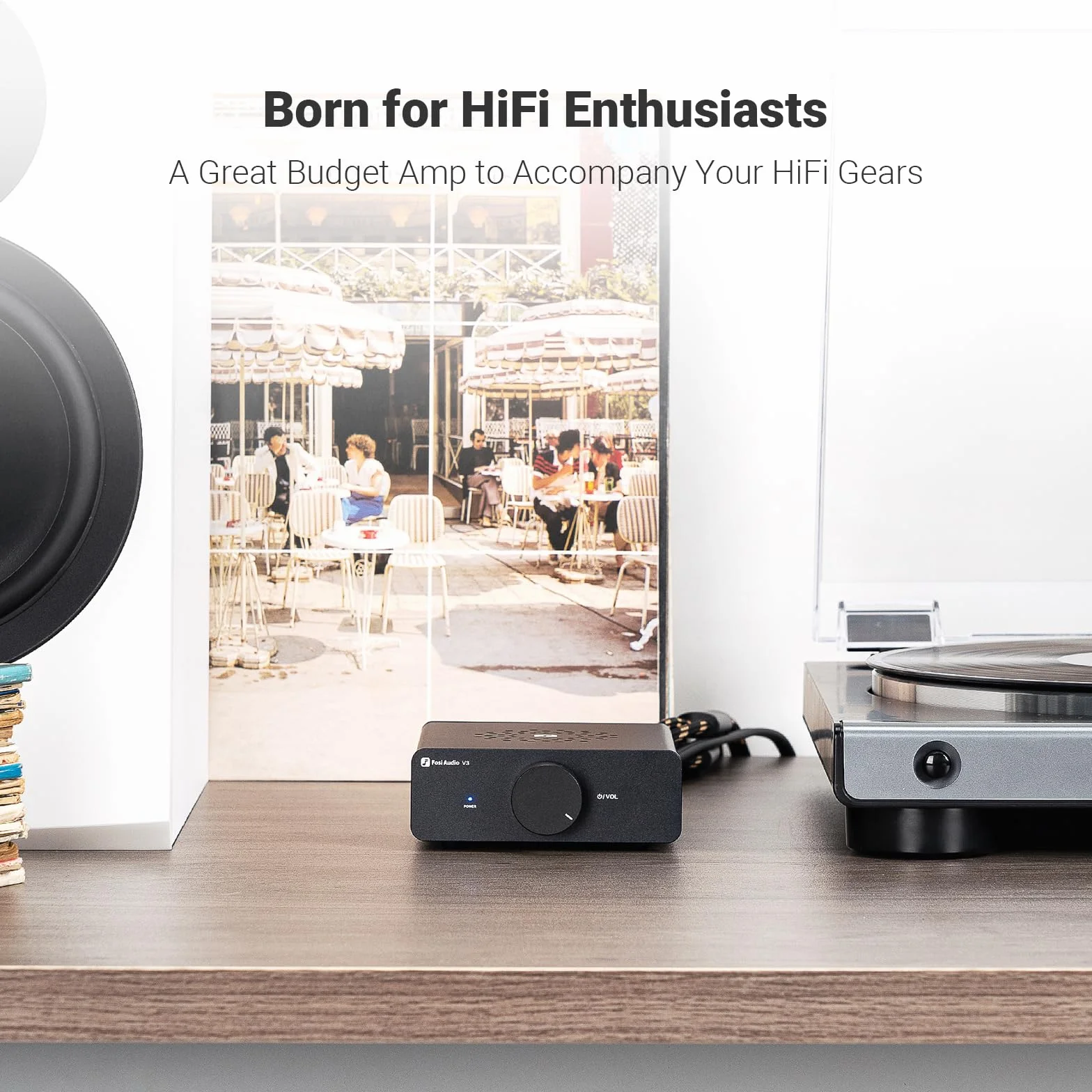Fosi Audio Wzmacniacz HiFi V3 600 W, TPA3255 Mini 2.0CH klasa D Stereo wzmacniacz 300 W x 2, wzmacniacz do głośników, w zestawie zasilanie 48 V/5 A