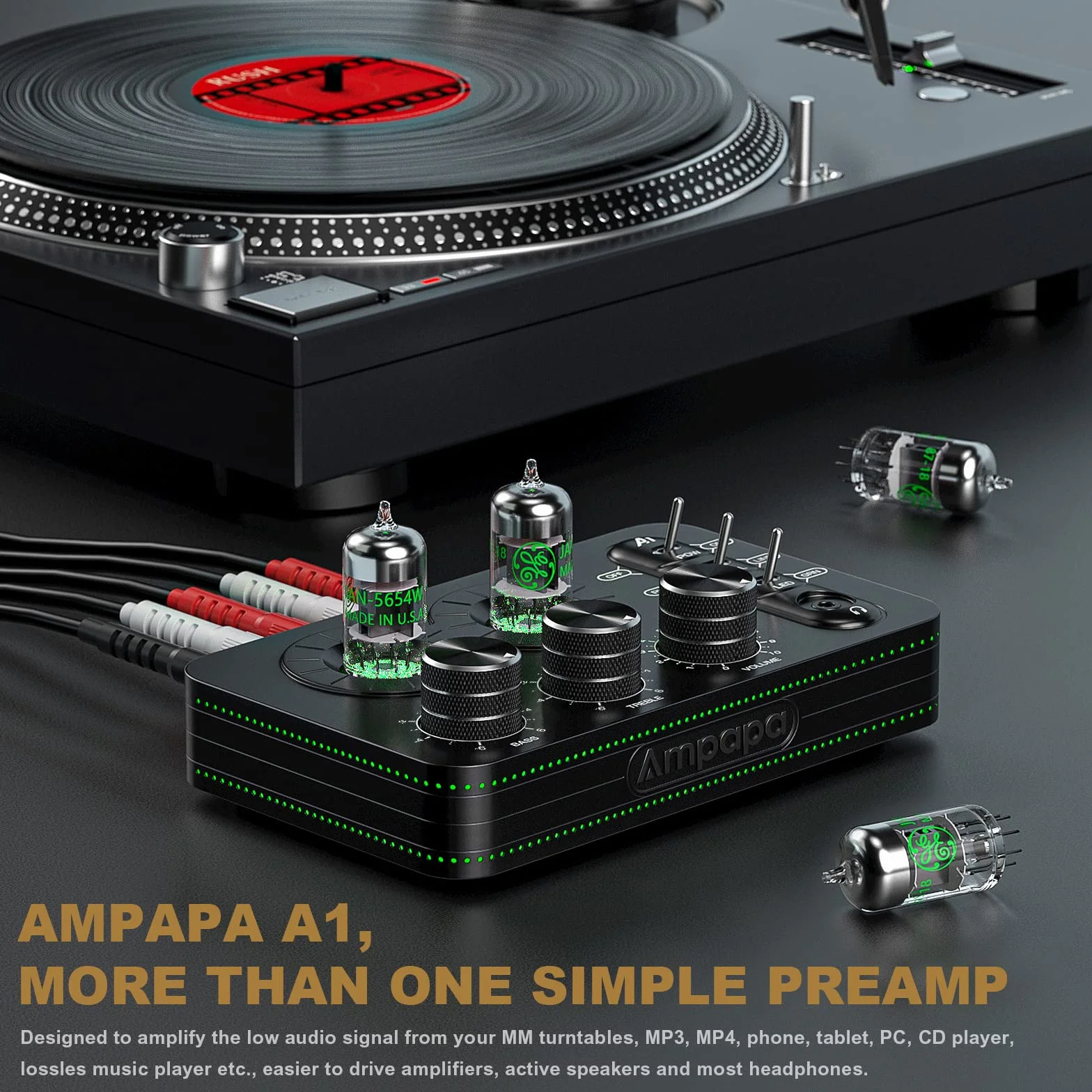 Przedwzmacniacz gramofonowy A1, wzmacniacz słuchawkowy, przedwzmacniacz audiofilski Hi-Fi do gramofonu MM z kontrolą tonów, do domowego systemu audio stereo