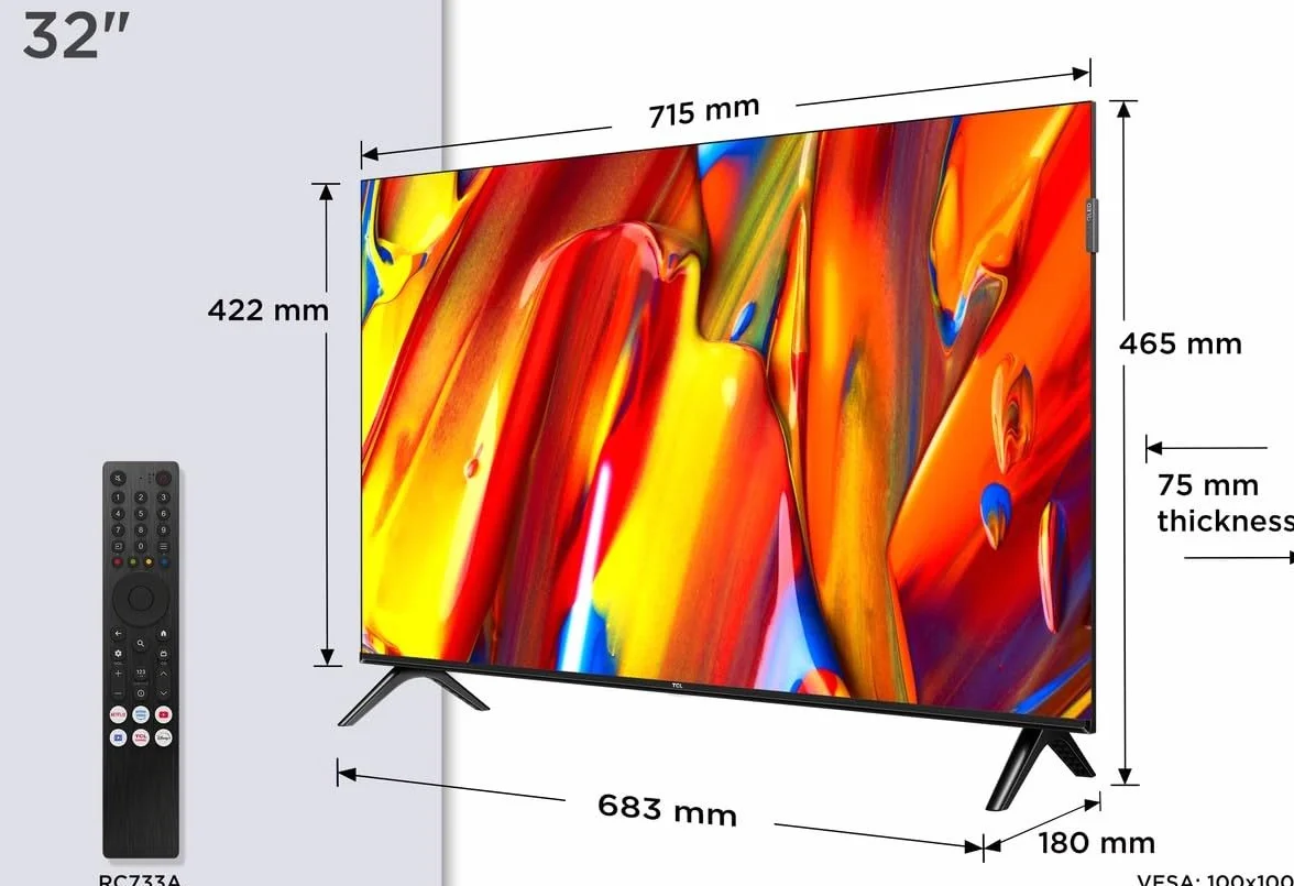 TCL 32V5C - Smart QLED Full HD 32-calowy telewizor Direct LED z systemem Android TV i HDR - kompatybilny z Google Cast i Google Home, smukła konstrukcja [klasa efektywności energetycznej F]