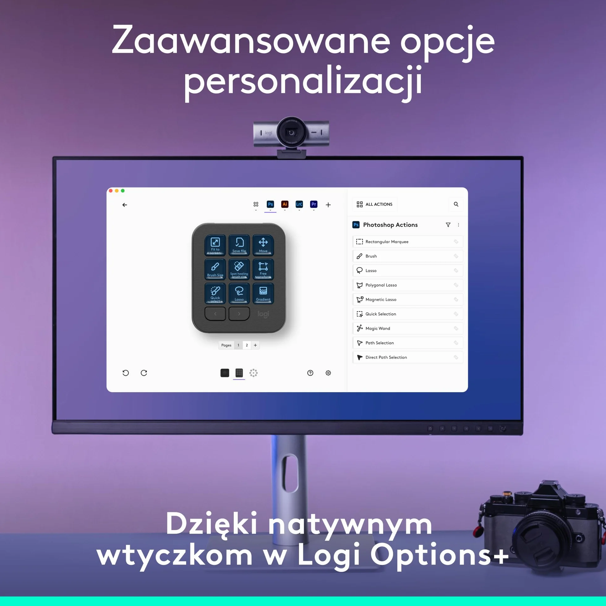 Logitech MX Creative Console, programowalna klawiatura keypad z 9 klawiszami LCD z programowalnymi napisami i pokrętłem sterowania do projektowania graficznego, edycji wideo, fotografii - Grafit