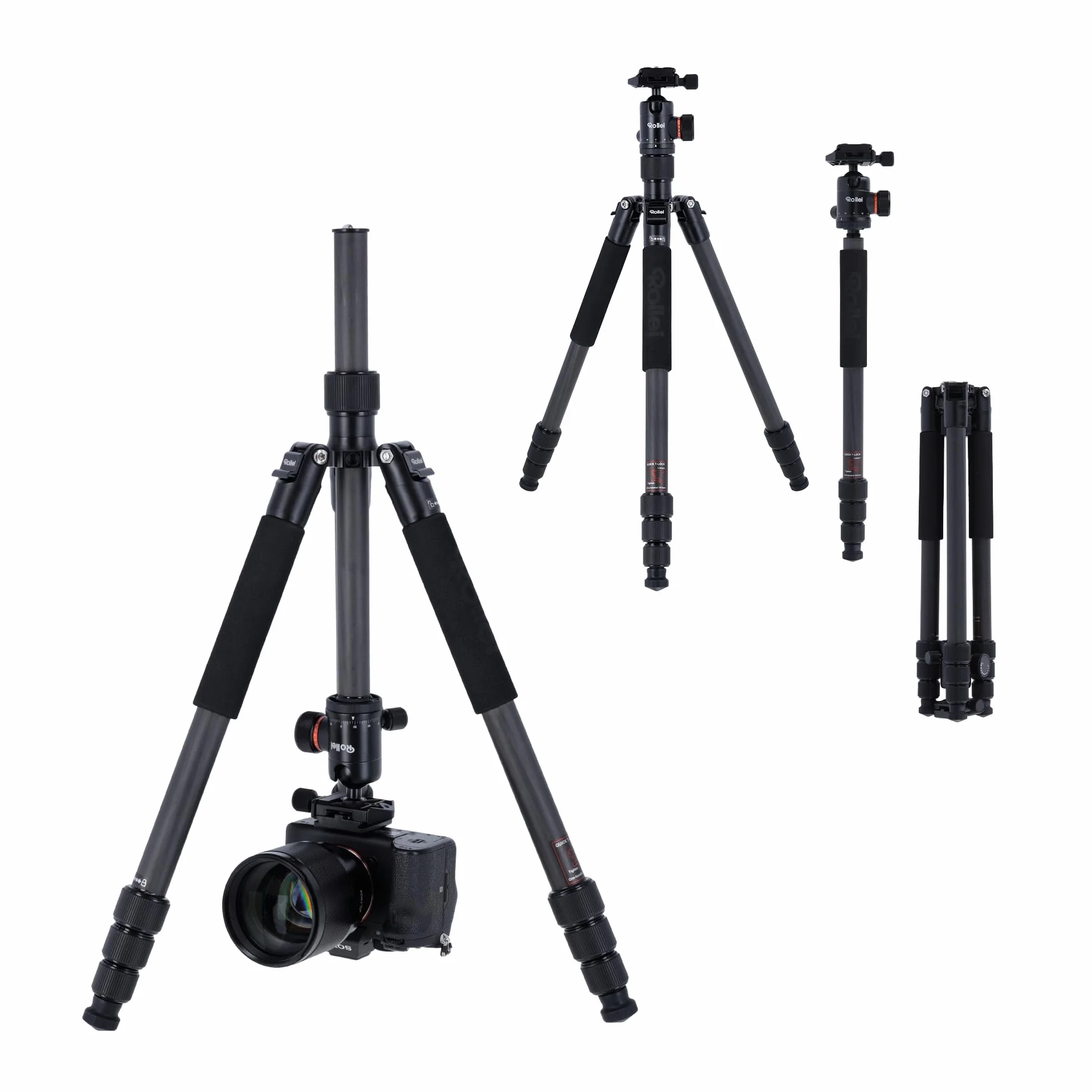 Rollei Statyw węglowy C6i, kompatybilny z Arca Swiss - konwertowalny na monopod - w zestawie panoramiczna głowica kulowa i kolumna centralna redating do makrofotografii - czarny