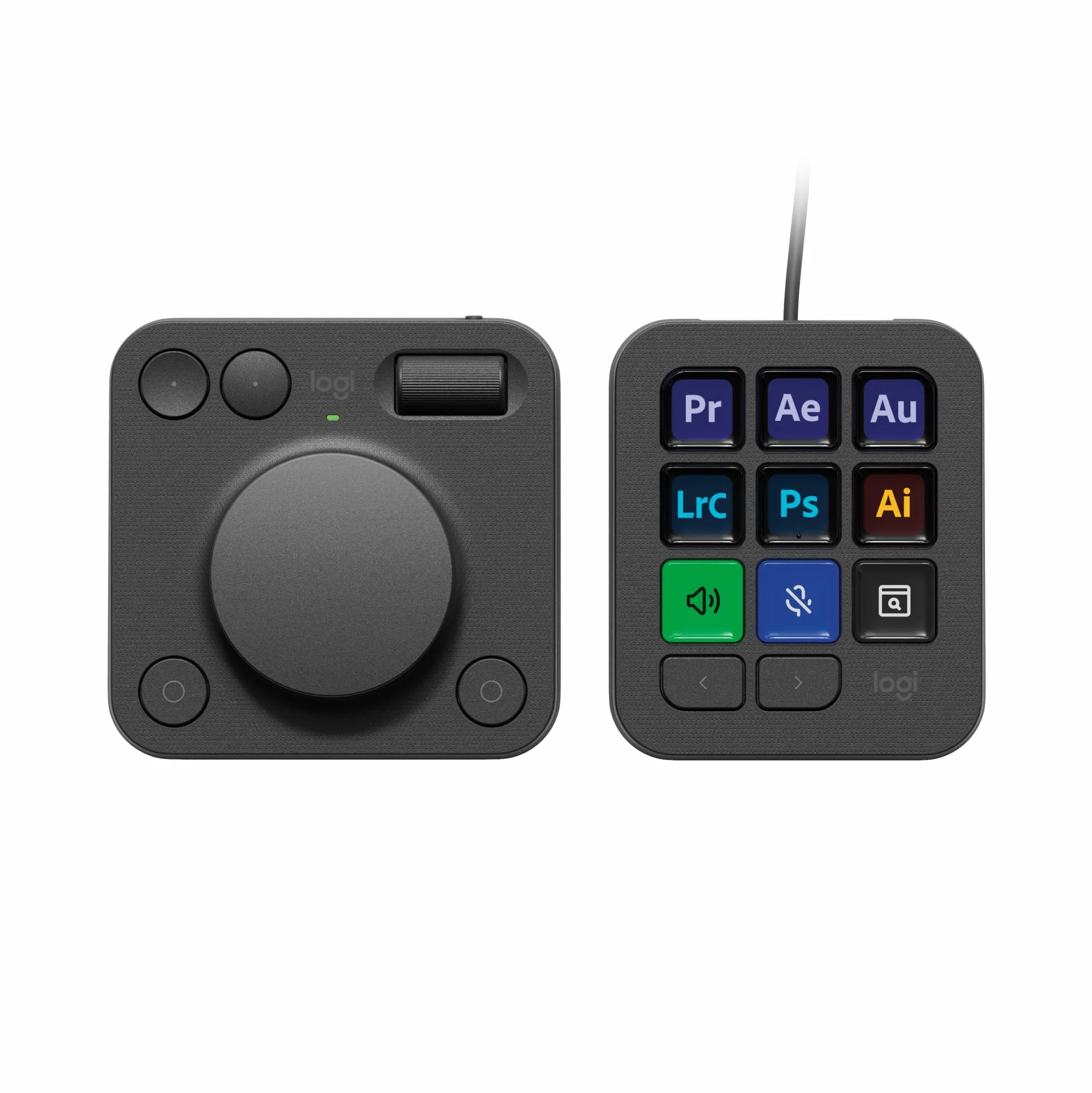 Logitech MX Creative Console, programowalna klawiatura keypad z 9 klawiszami LCD z programowalnymi napisami i pokrętłem sterowania do projektowania graficznego, edycji wideo, fotografii - Grafit