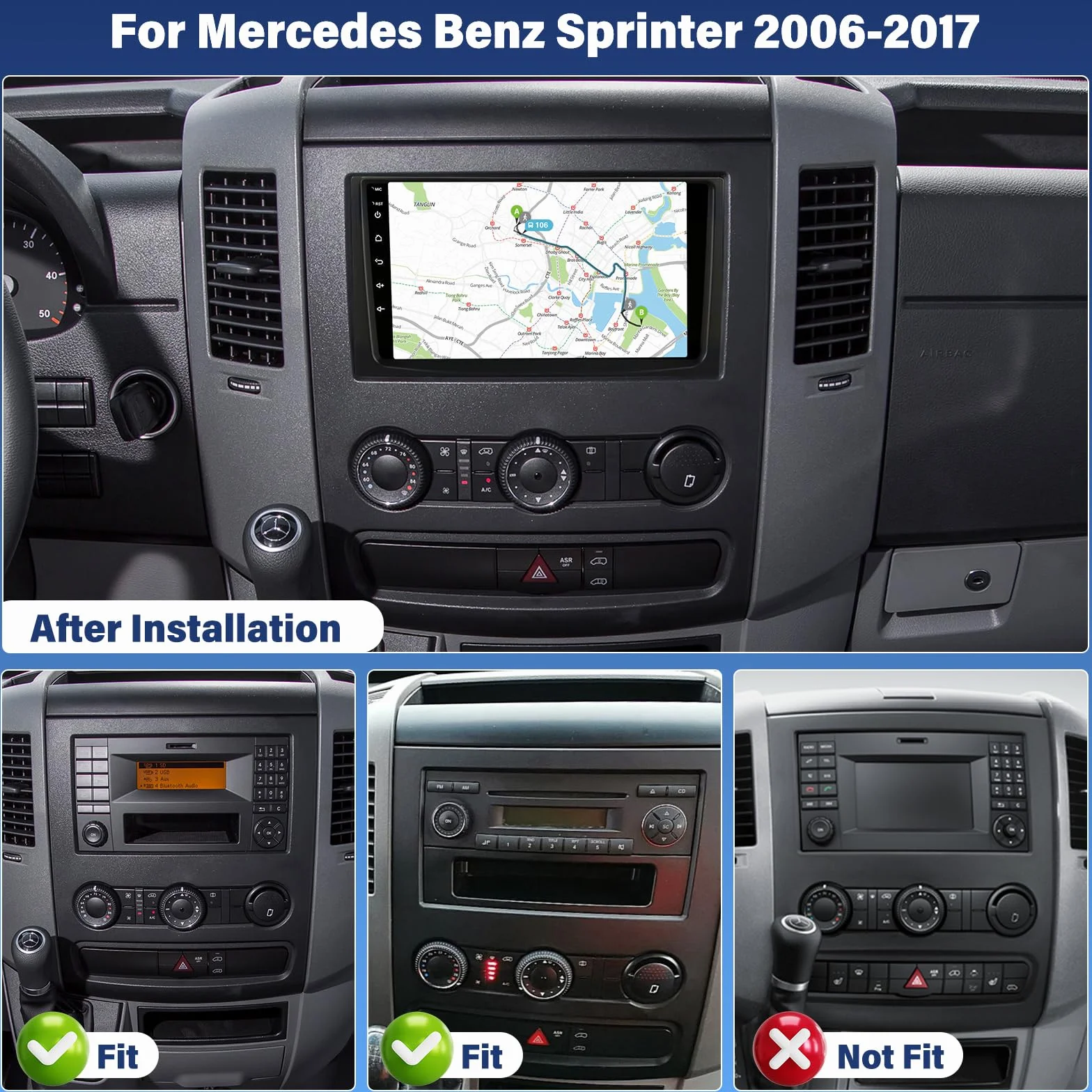 2G + 32G Android 13 radio samochodowe do Mercedesa Benz Sprinter 2006-2017 z Carplay Android Auto 9-calowy ekran z Bluetooth Mirror Link, WiFi, GPS, SWC FM/RDS, kamera cofania