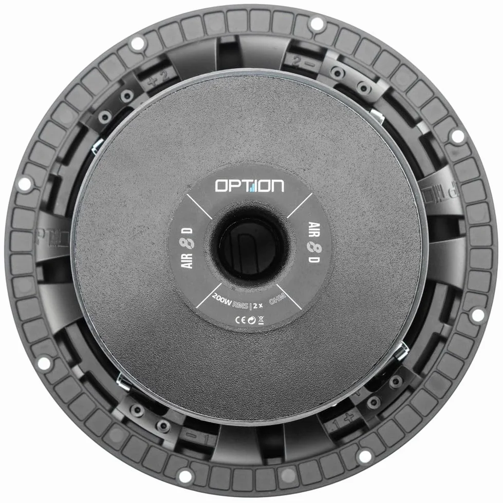 Option | AIR-8 D4 subwoofer, 20 cm, 4 + 4 omy, podwójna cewka oscylacyjna, 200 W RMS, subwoofer, obudowa 8 cali