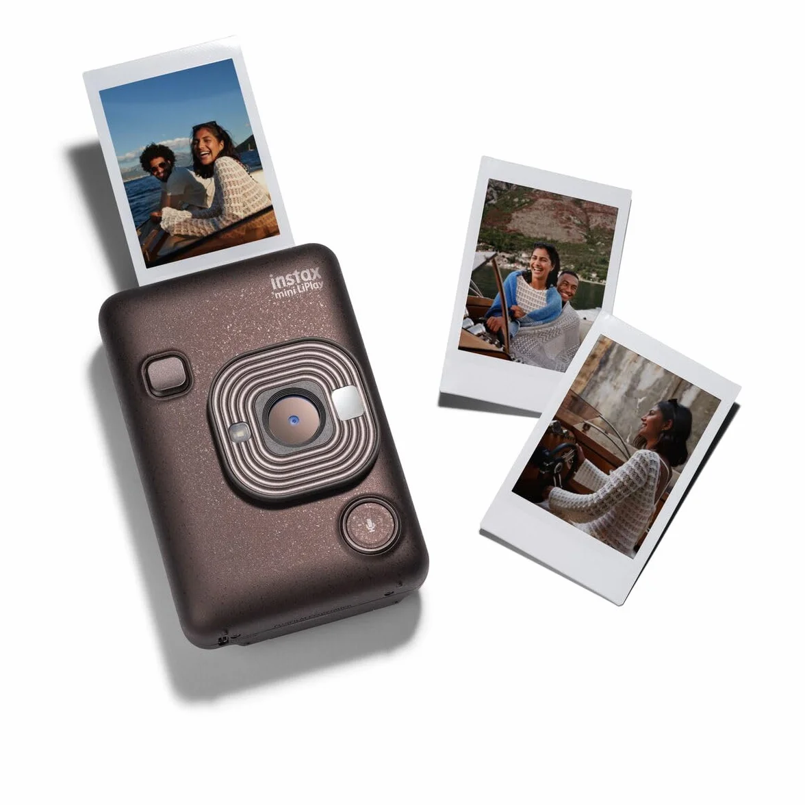 INSTAX mini LiPlay hybrydowy aparat natychmiastowy z tylnym wyświetlaczem LCD o przekątnej 2,7 cala, gniazdem kart Micro SD, ładowaniem przez USB-C, kolor Deep Bronze, film sprzedawany osobno