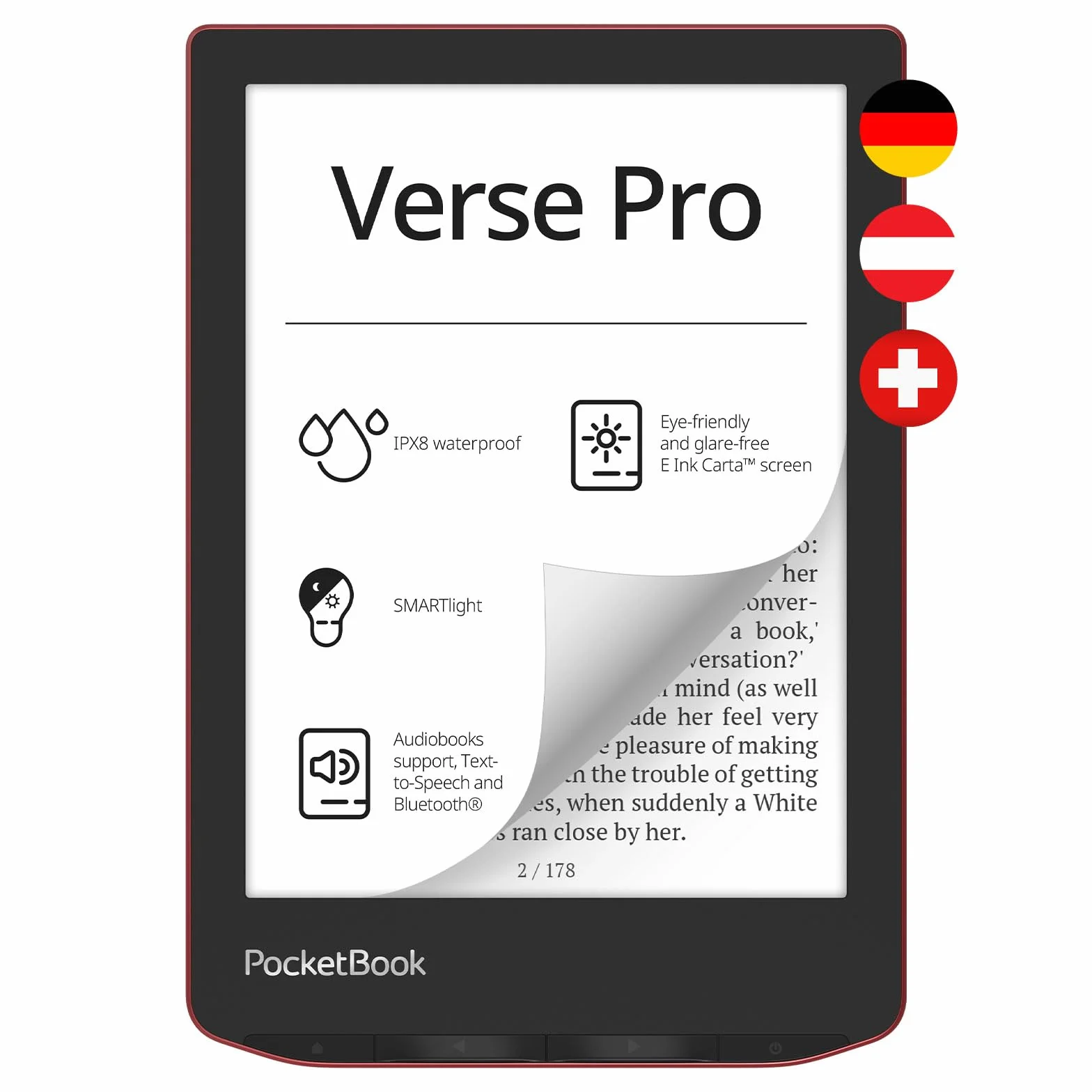 Pocketbook Verse Pro eReader czerwony 6 cali 16 GB pamięć bezprzewodowa przyjemność słuchania audiobooka [wersja niemiecka]
