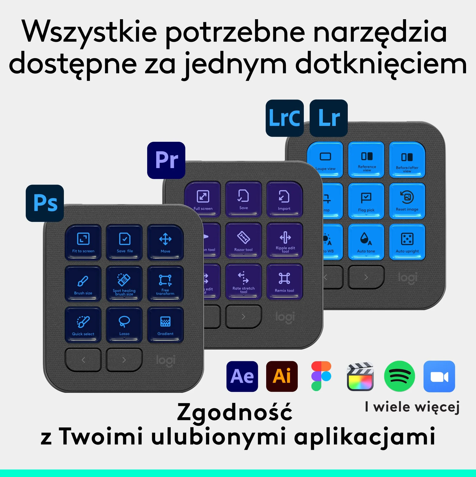 Logitech MX Creative Console, programowalna klawiatura keypad z 9 klawiszami LCD z programowalnymi napisami i pokrętłem sterowania do projektowania graficznego, edycji wideo, fotografii - Grafit