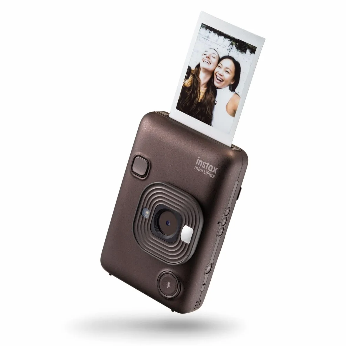 INSTAX mini LiPlay hybrydowy aparat natychmiastowy z tylnym wyświetlaczem LCD o przekątnej 2,7 cala, gniazdem kart Micro SD, ładowaniem przez USB-C, kolor Deep Bronze, film sprzedawany osobno