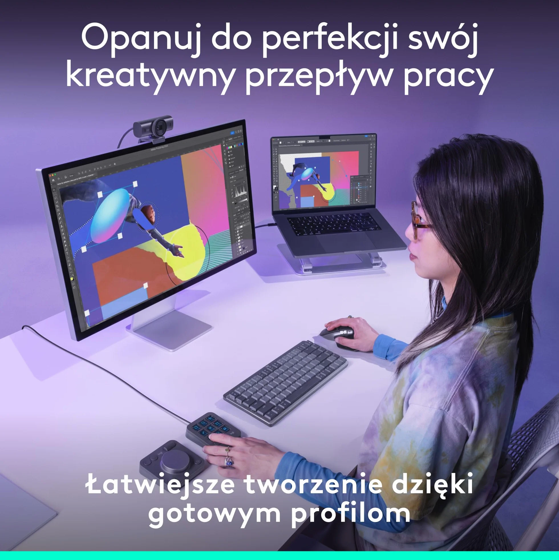 Logitech MX Creative Console, programowalna klawiatura keypad z 9 klawiszami LCD z programowalnymi napisami i pokrętłem sterowania do projektowania graficznego, edycji wideo, fotografii - Grafit