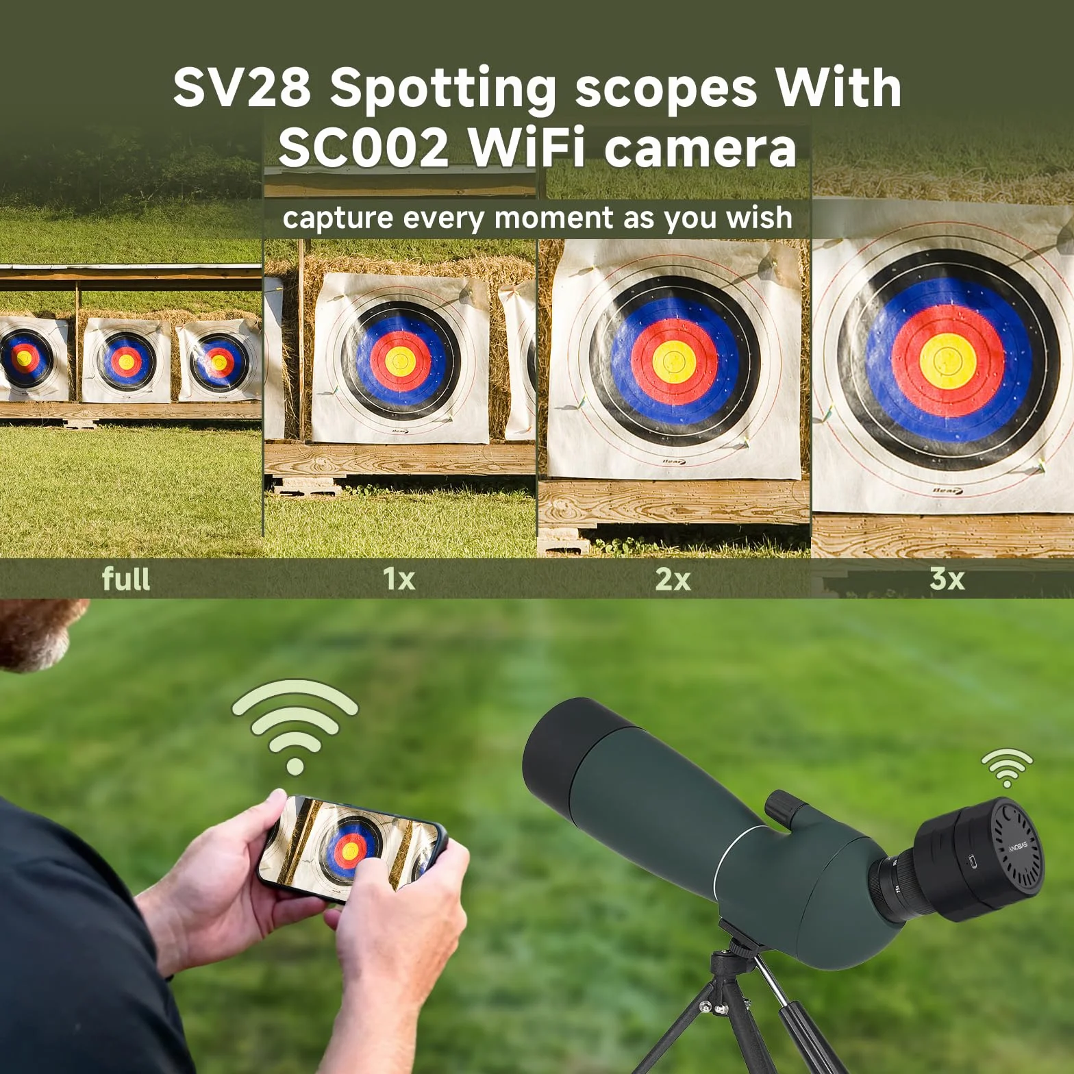 Svbony SV28PLUS 25-75x70 mm Luneta Obserwacyjne, z SC002 WiFi Kamerą, BAK4 A5 Kolorze Czerwonego Wina FMC Powłoka Obiektywu, Adapterem Telefonu Torba Na Statyw, Do Obserwacji Ptaków Fotografii