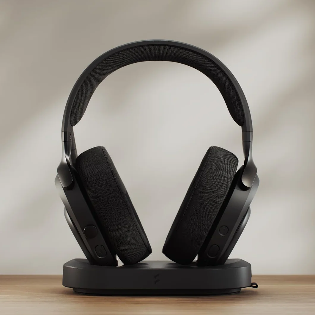 Fractal Design Scape Dark – bezprzewodowy zestaw słuchawkowy do gier komputerowych – odłączany mikrofon z redukcją szumów, żywotność baterii do 40 godzin, konfigurowalne oświetlenie otoczenia, czarny